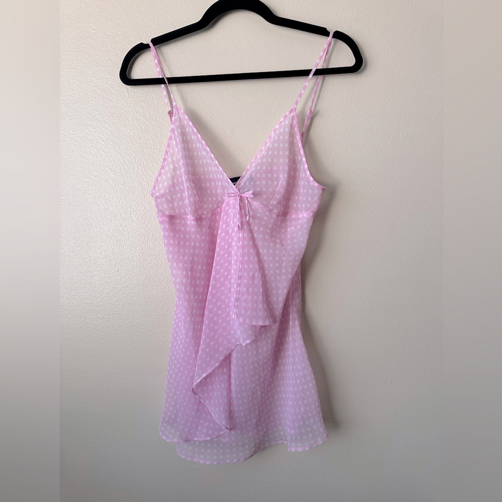 Vintage Jones New York Sheer Pink White Polk Dot Dainty Camisole Tank Top M